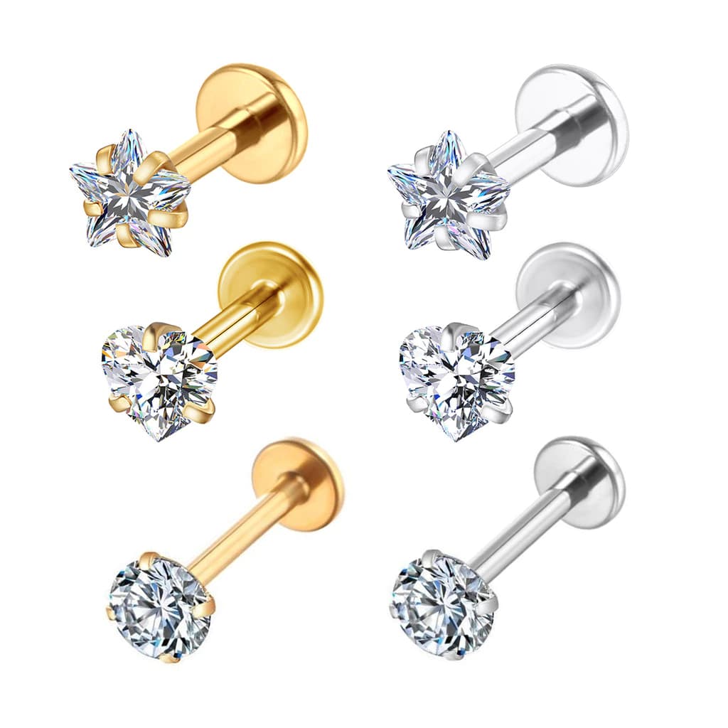 Piercing Labret Zircônia Aço Cirúrgico | Helix, Tragus, Conch, Nariz, Boca-Medusa Piercing de Orelha Tragus