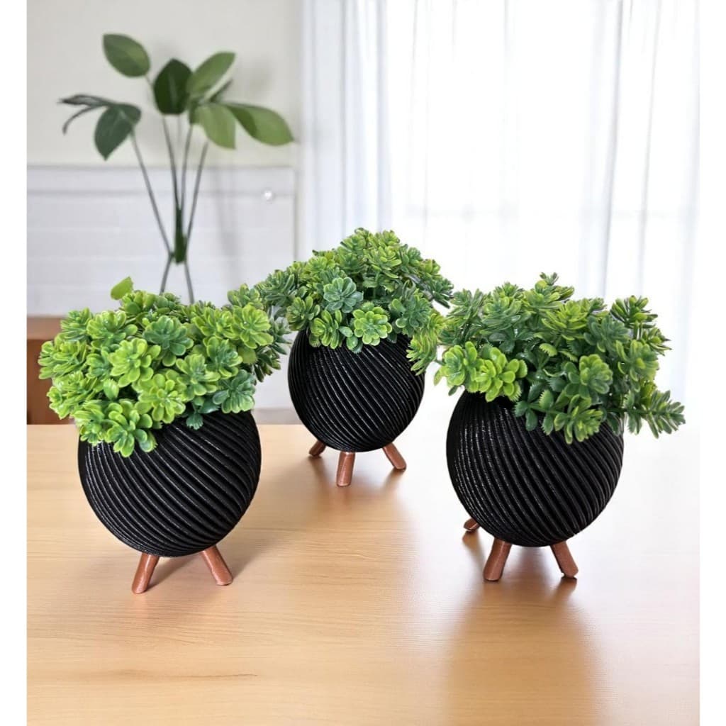 Trio Cachepot Vaso Decorativo Mini Com Plantas Artificiais Enfeite Sala