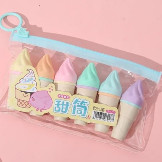 KIT COM 6 Cores Mini Marca Texto Modelo Sorvete Casquinha 6 Cores Barato