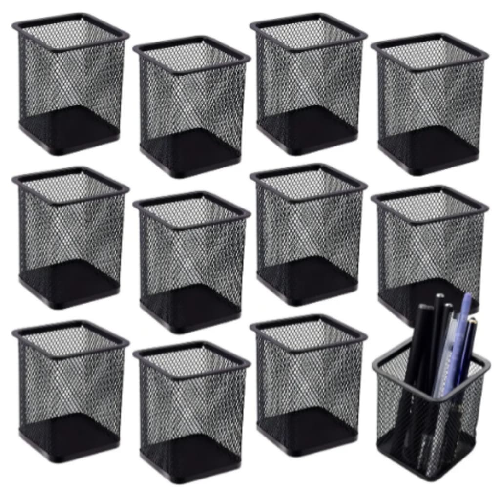 Kit 12 Organizador Escritório Escrivaninha Preto Quad Aramad