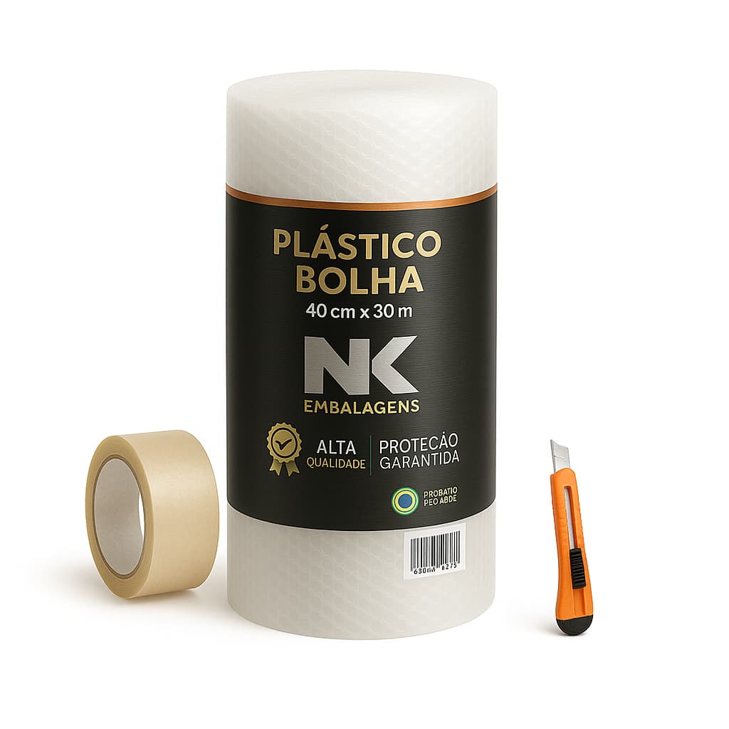 Plastico Bolha - Bobina 40 Cm X 30 Metros + Fita + Estilete