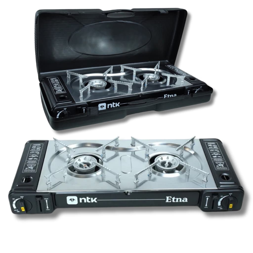 Fogareiro Horizontal 2 Bocas ETNA Aço Inoxidável 63cm Preto Cartucho/Botijão Controlador Chamas NTK