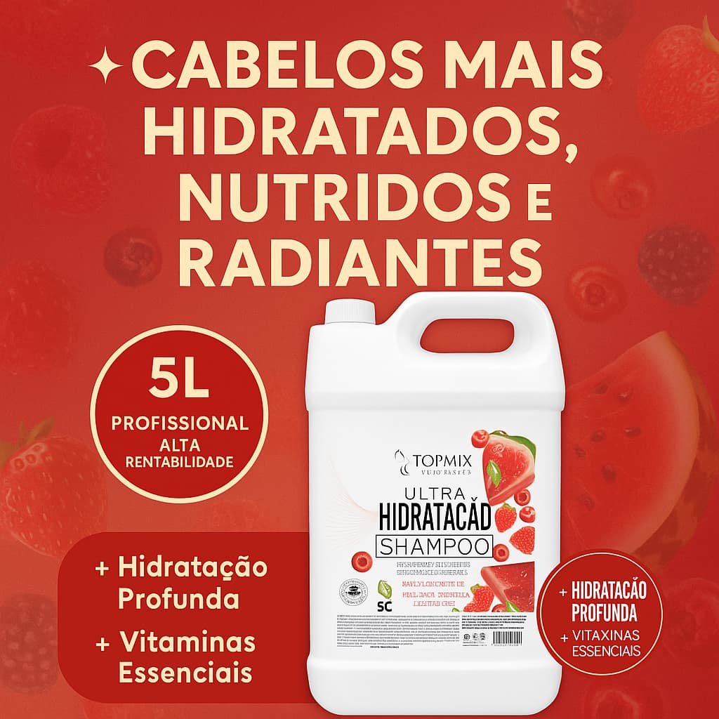 Shampoo de Lavatorio 5 litros Frutas Vermelhas Topmix Profissional Shampoo de Galão