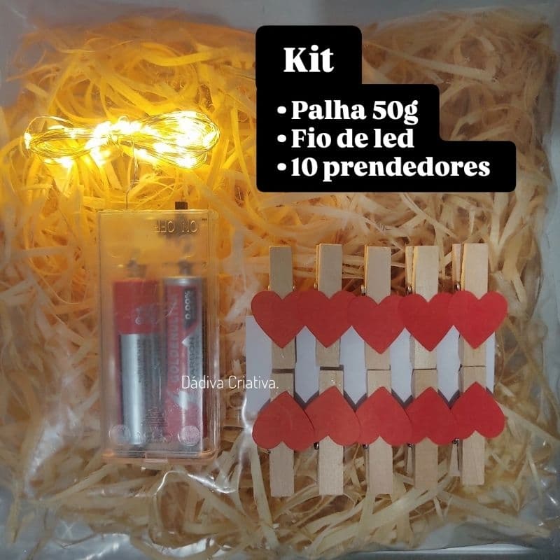 Kit Palha Decorativo com Fio de LED e 10 Prendedores – Varal Iluminado para Fotos e Ambientes