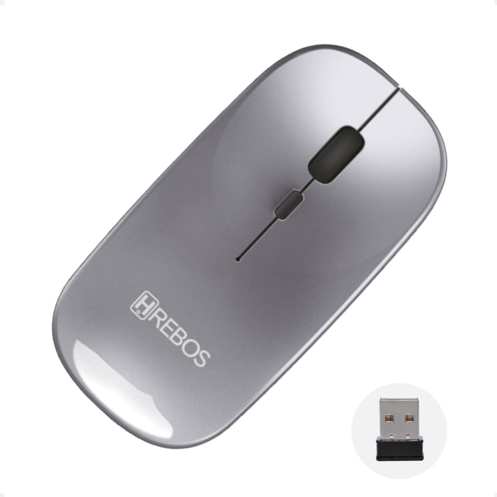 HREBOS Mouse Sem Fio Bateria Recarregável 500mAh Bluetooth USB Para PC Notebook TV Silencioso
