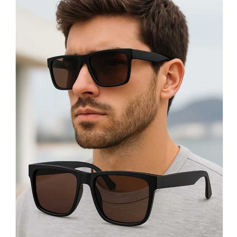 Kit Óculos de Sol Quadrado Masculino UV400 Estilo Justin Madeira Acetato Premium Unissex