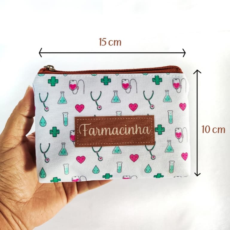Necessaire Farmacinha Porta Remédio, Absorvente, óleos essenciais - Estampada Com forro