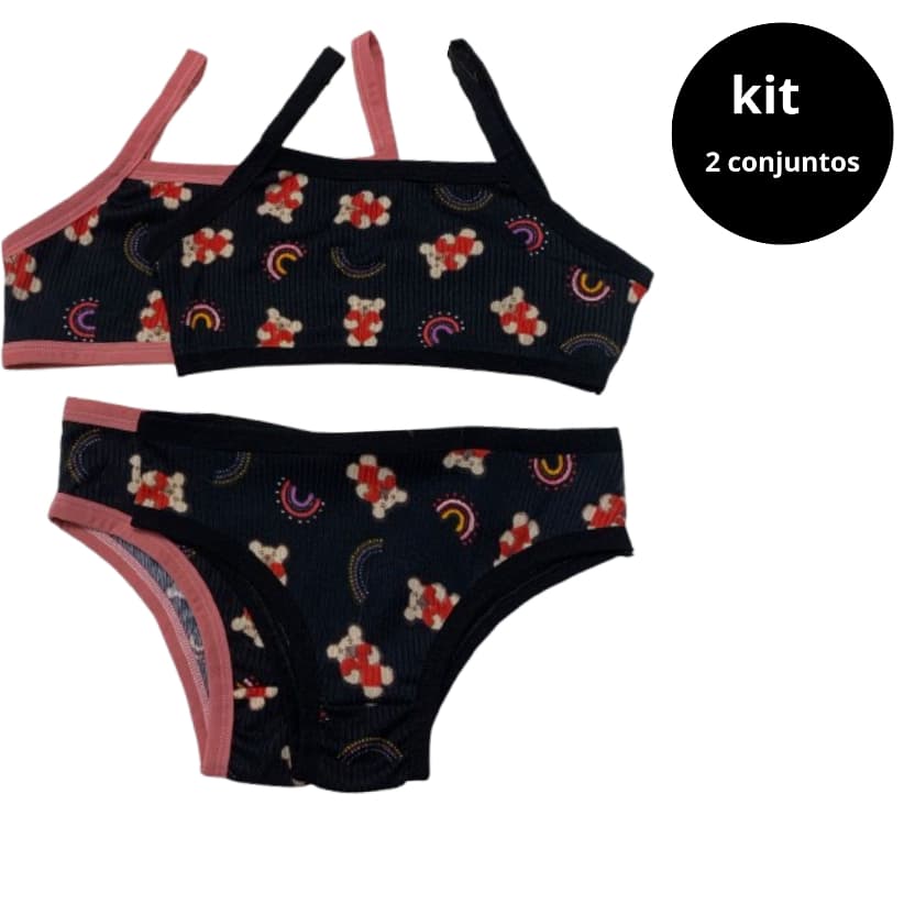 Kit 2 Conjuntos Infantil Menina Moça Top e Calcinha - Suede Estampado (1 a 12 anos)