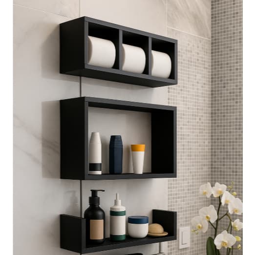 Kit 3 Nichos triplos Prateleiras para Banheiro Organizador  em Preto ou Branco 100% Mdf