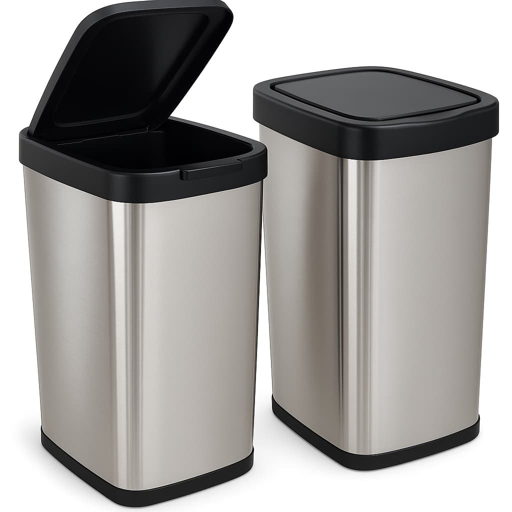 Kit Lixeira Cesto Tipo Inox Click Label Banheiro Cozinha Escritório Gourmet Multiuso