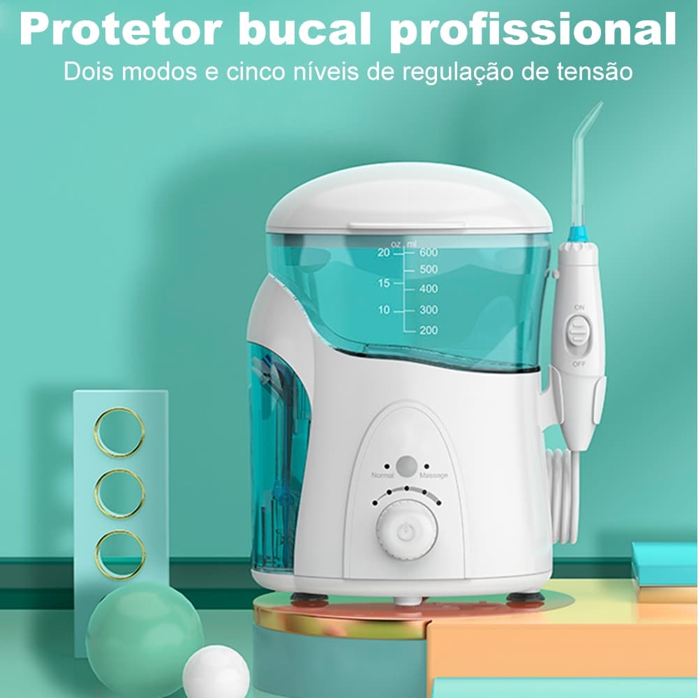Irrigador OralBucal 5 Modos Dental Fixo de Mesa 600ml com 6 Bicos Adequado para casa e viagens