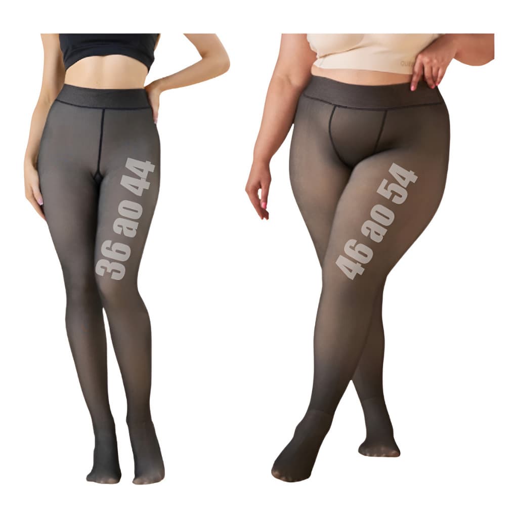 Meia-Calça Térmica Plus Size G-GG Forrada Peluciada Translúcida de Lã Feminina Super Elástica Slim