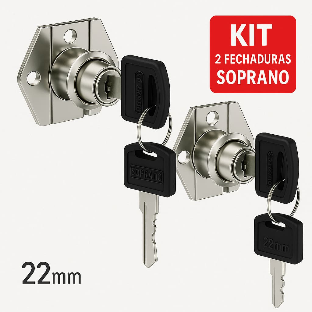 Kit Duas Fechadura Tranca Gaveta Móveis Chave 22mm Soprano