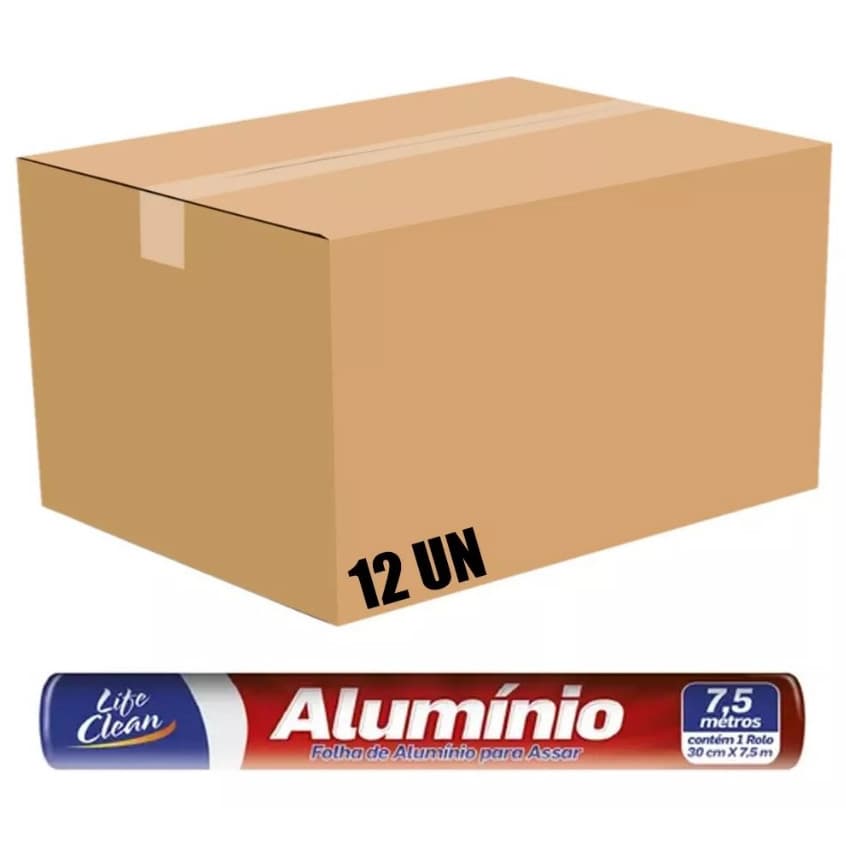 Caixa Com 12 Folha Rolo Papel De Alumínio Resistente 30cm x7,5 metros Life Clean Suporta Altas Temperaturas