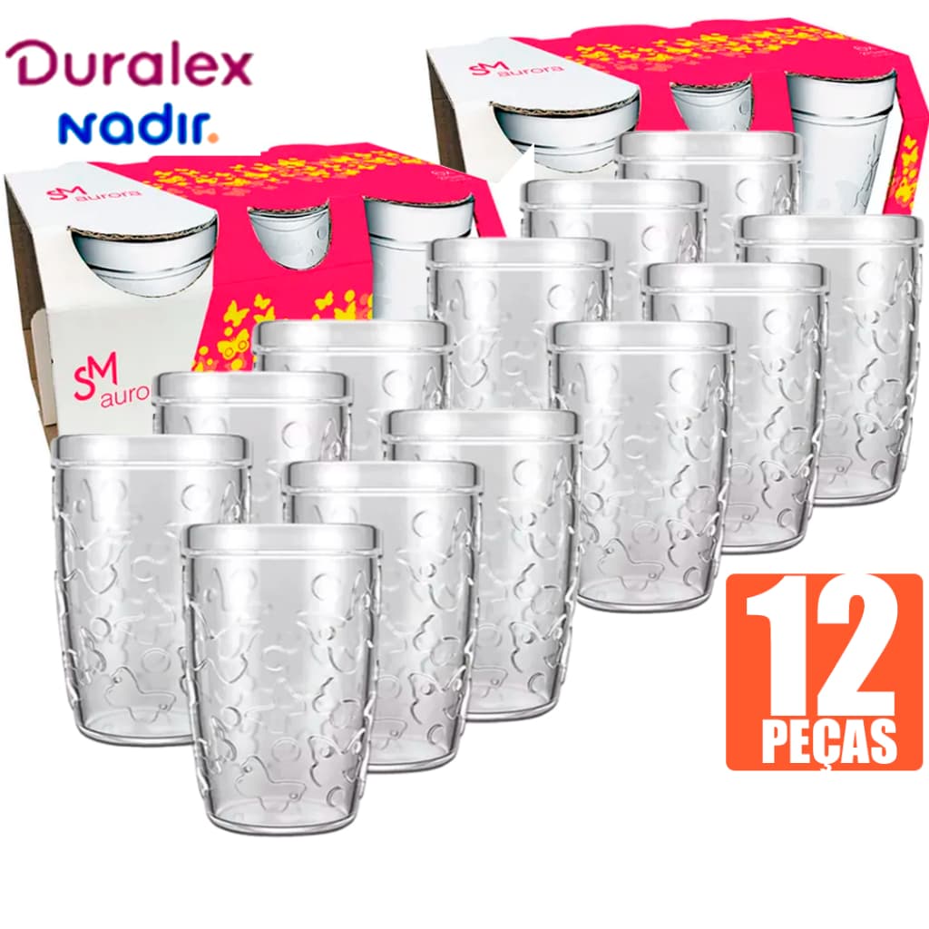Jogo Kit 12 Copos Aurora SM Nadir 270ml Conjunto Refrigerantes Café Vidro Temperado Nadir Lanchonete