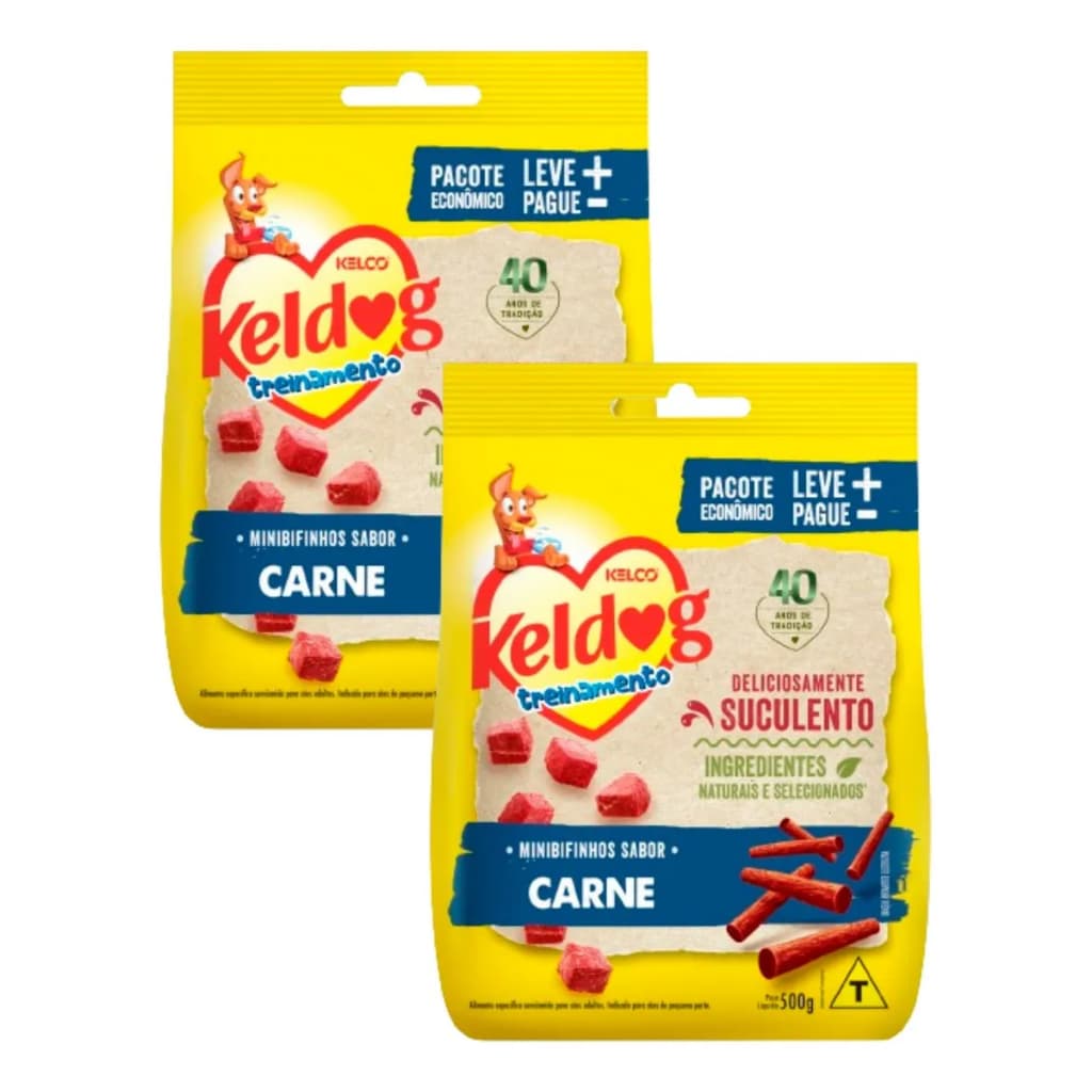 Kit 2 Petiscos P/ Cães Mini Bifinho Carne 500g Kelco Keldog
