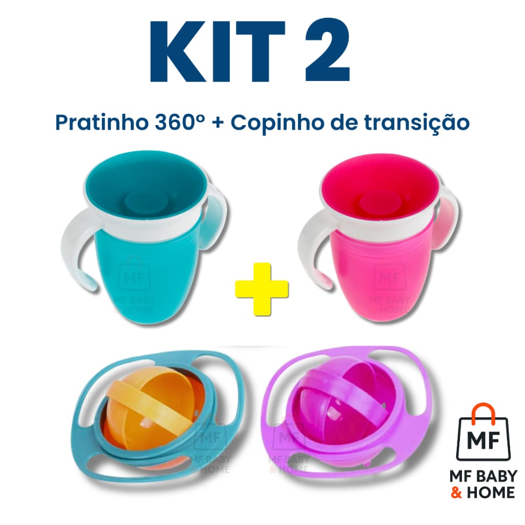 Kit Copo 360 Infantil Antivazamento e Pratinho 360 Treinamento Para Bebê – Não Derruba!
