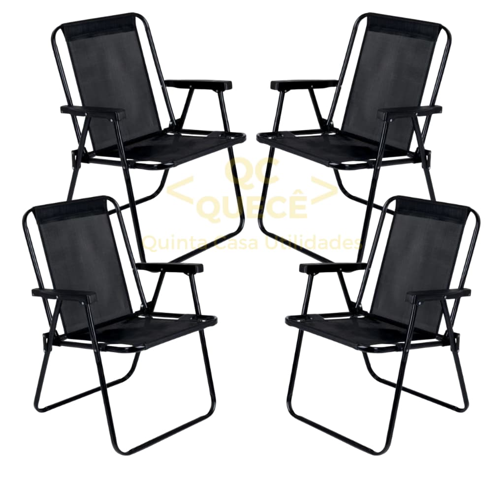 Jogo 4 Cadeira Alta Preta MOR Dobrável Reforçada até 110kg Praia Varanda Camping Jardim