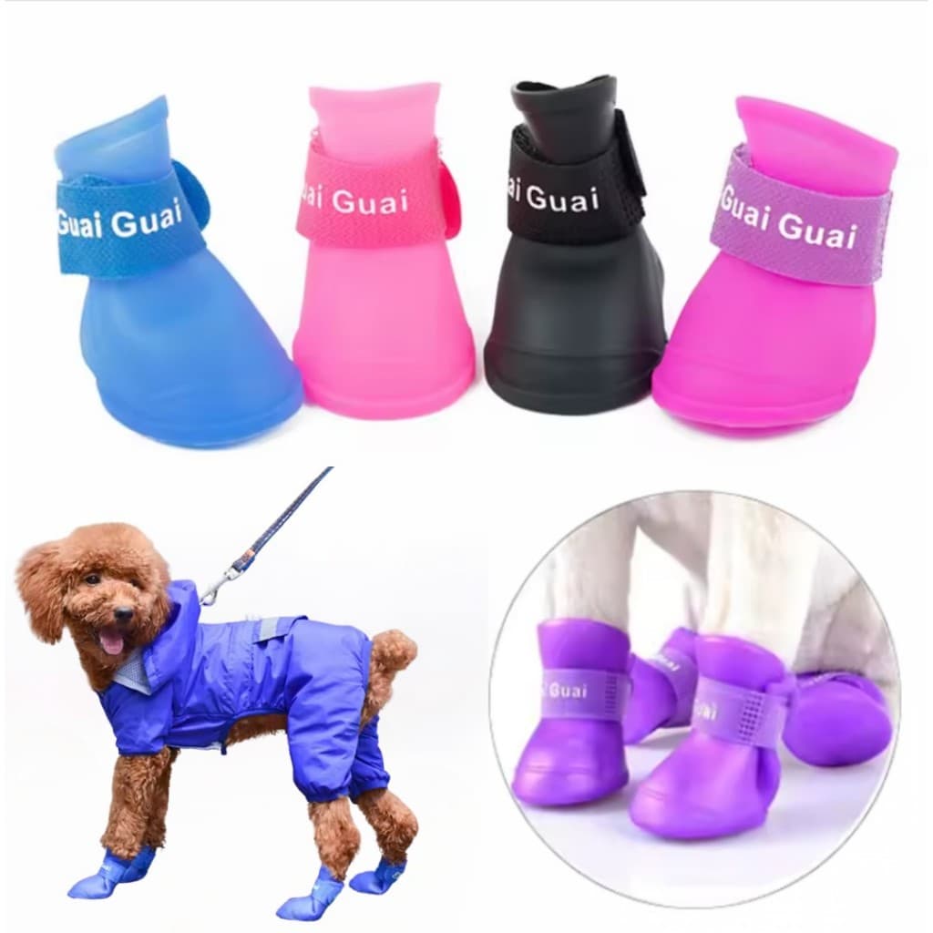 Kit 4 Sapatinhos Impermeáveis Antiderrapantes LR-0201 - Protetor de Pata à Prova d’Água Para Cachorro Gato Pet Borracha