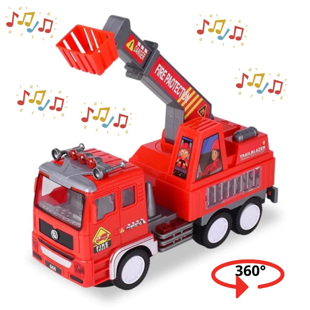 Caminhão Bombeiro Vermelho á Pilha Com Luz 4D Sons de Sirene Bate e Volta!
