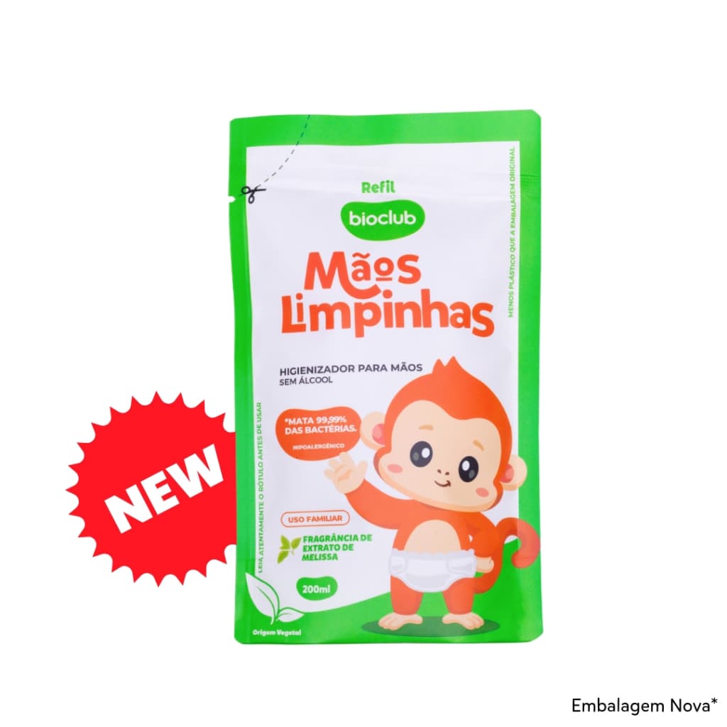 Refil Higienizador De Mãos Sem Álcool - Mãos Limpinhas Bioclub® 200ml