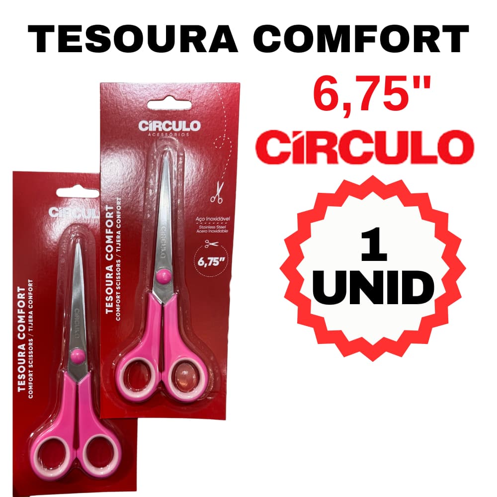 TESOURA COMFORT ROSA CÍRCULO - 6,75" 17,2CM