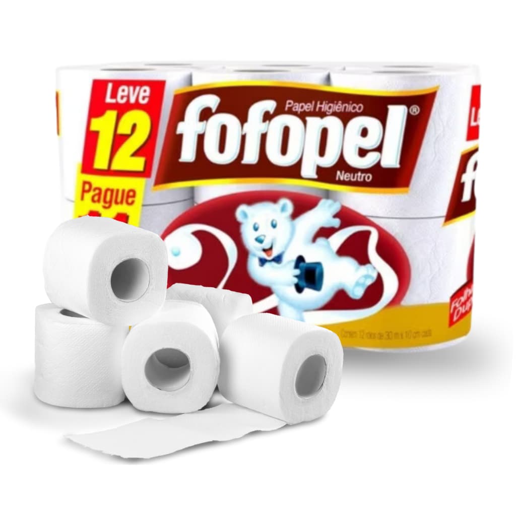 Papel higiênico Folha Dupla FOFOPEL Embalagem com 12 Rolos.