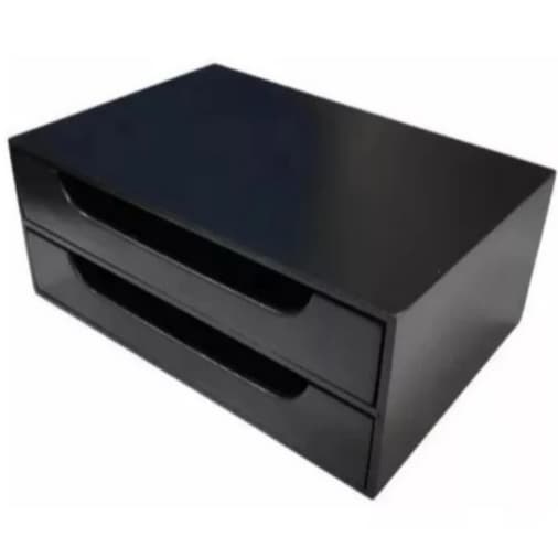 Organizador 2 Gavetas Preto Folha Sulfite A4 e Suporte Base Monitor Gaveteiro para Escritorio