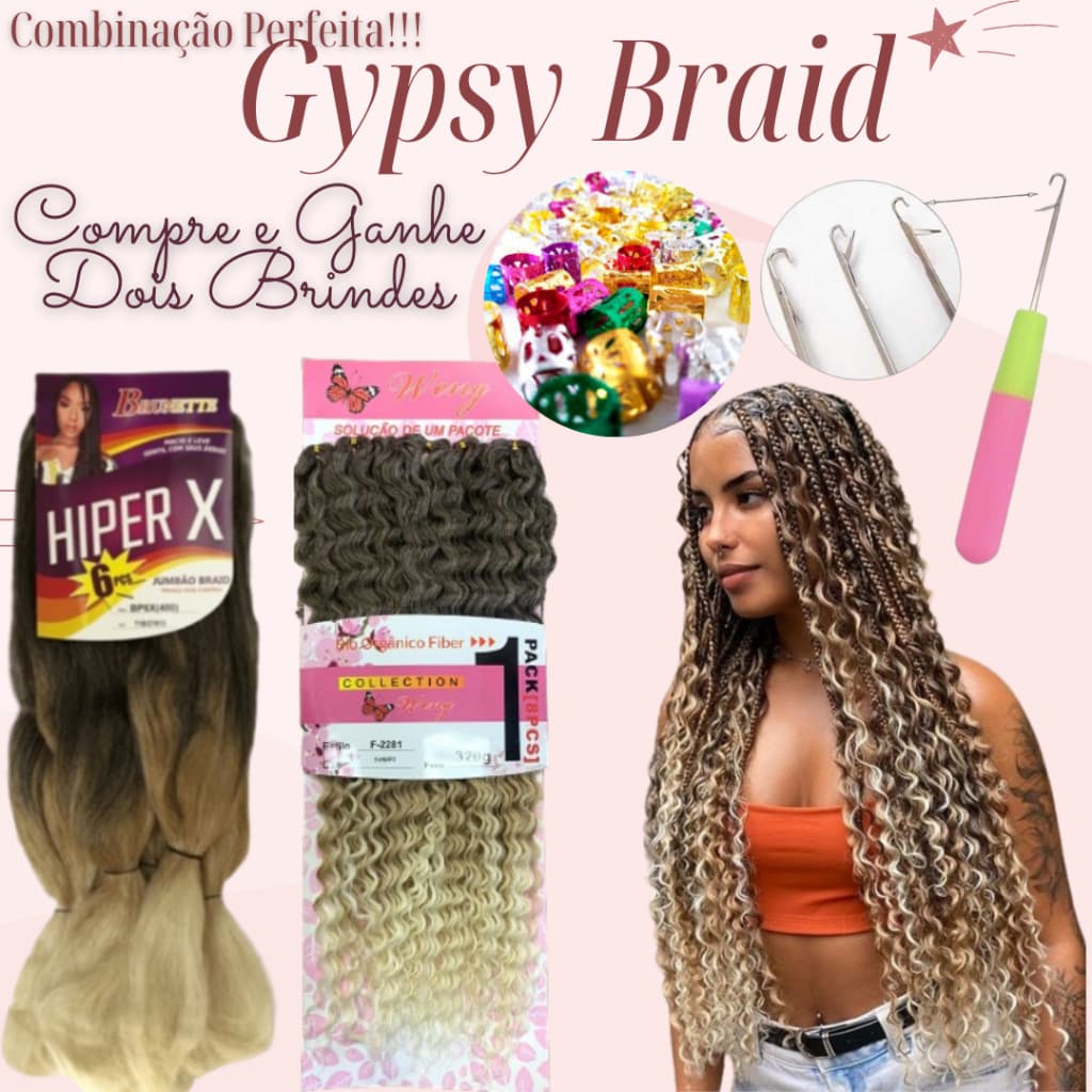 Cabelo Gypsy Braid Jumbo Com Crochet + 10 Anéis + Agulha