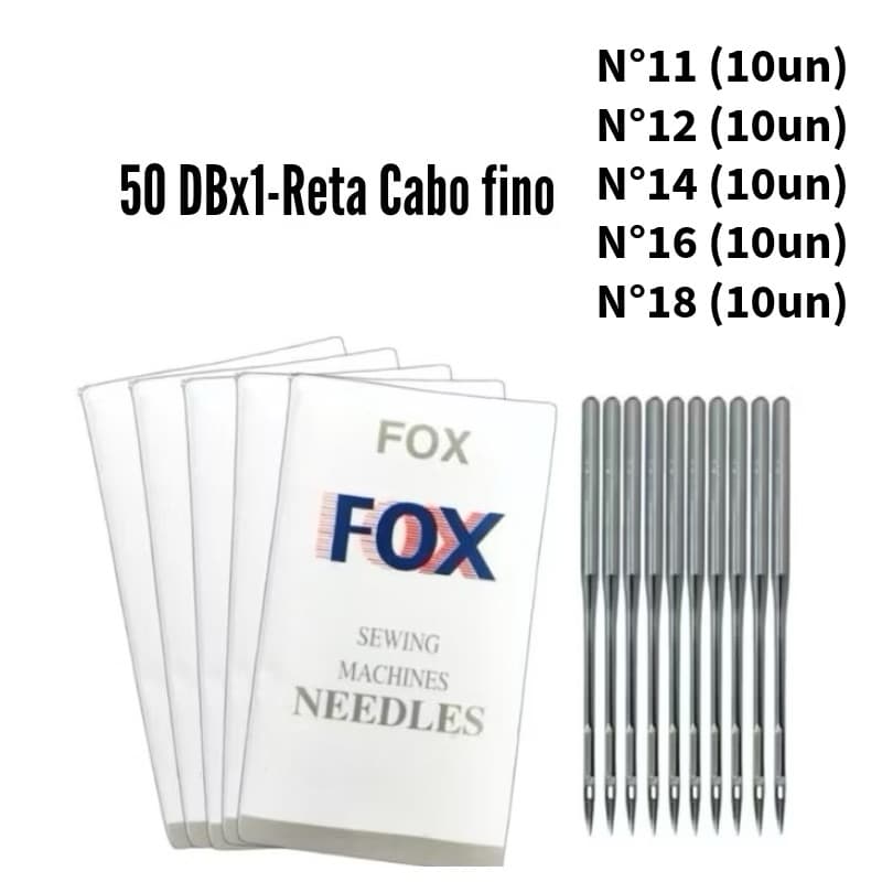 Kit 50 Agulhas Maquina Reta Cabo Fino DBx1 Tamanhos Diversos Nº11/12/14/16/18