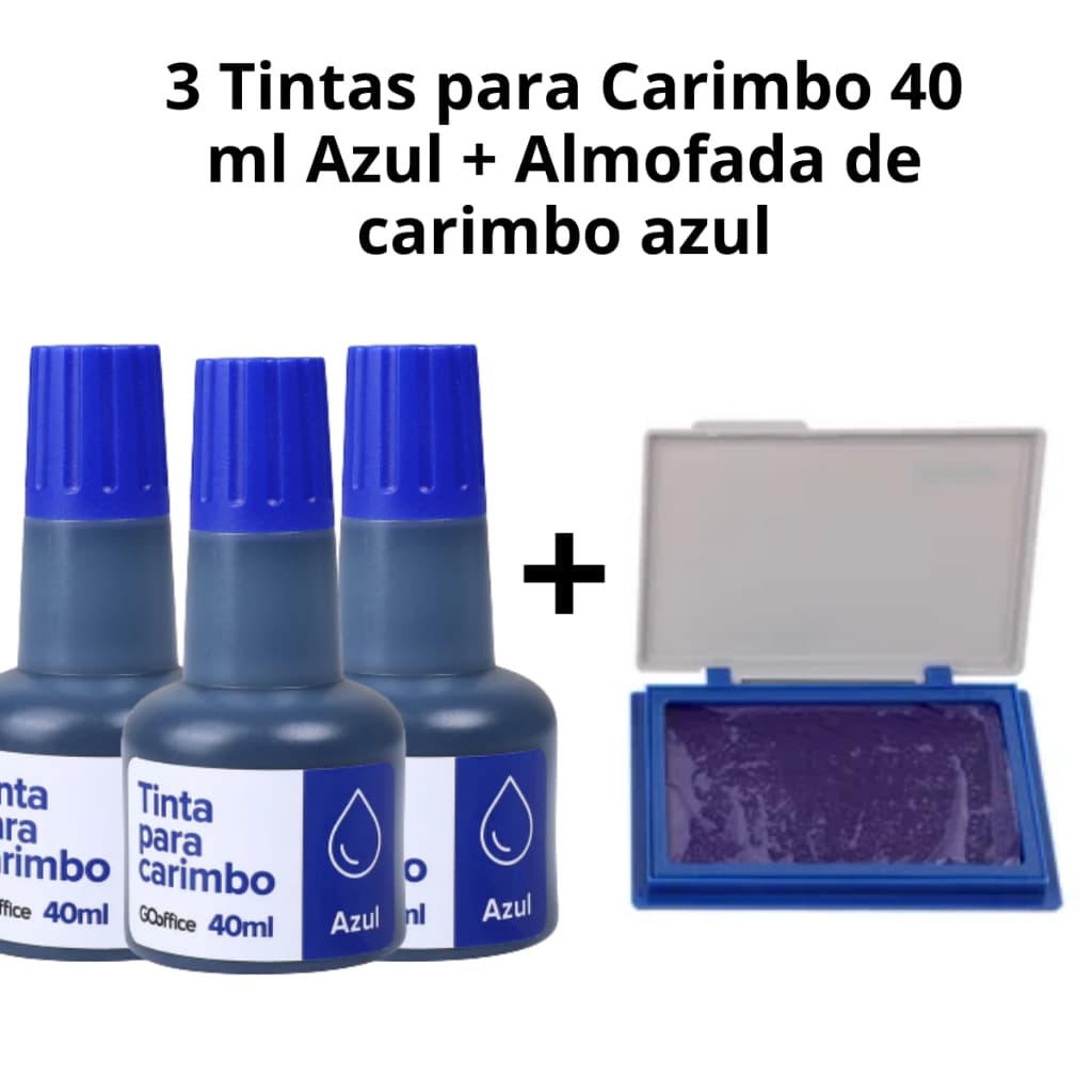 KIT com 3 Tintas para Carimbo 40 ml + Almofada de carimbo
