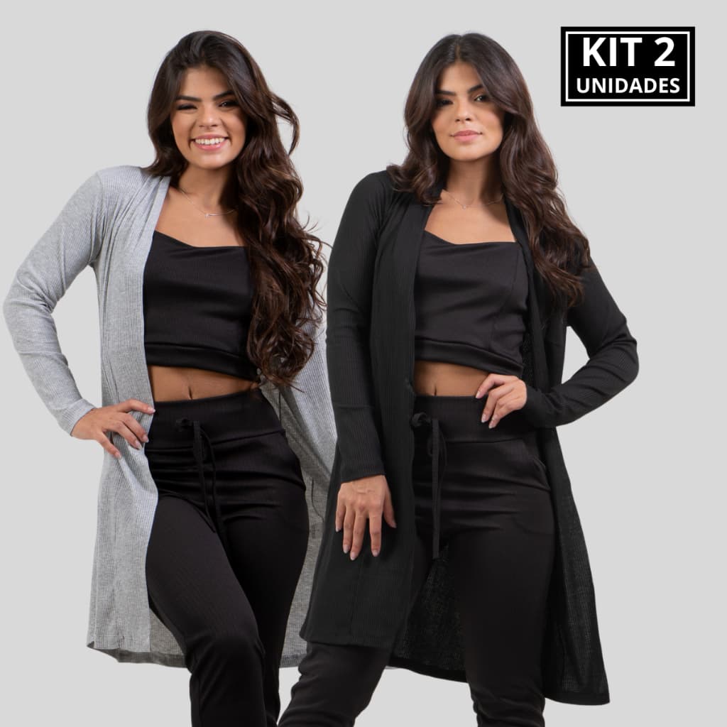 KIT 2 Cardigans Kimono Feminino Canelado Diluxo Inverno Moda Feminina