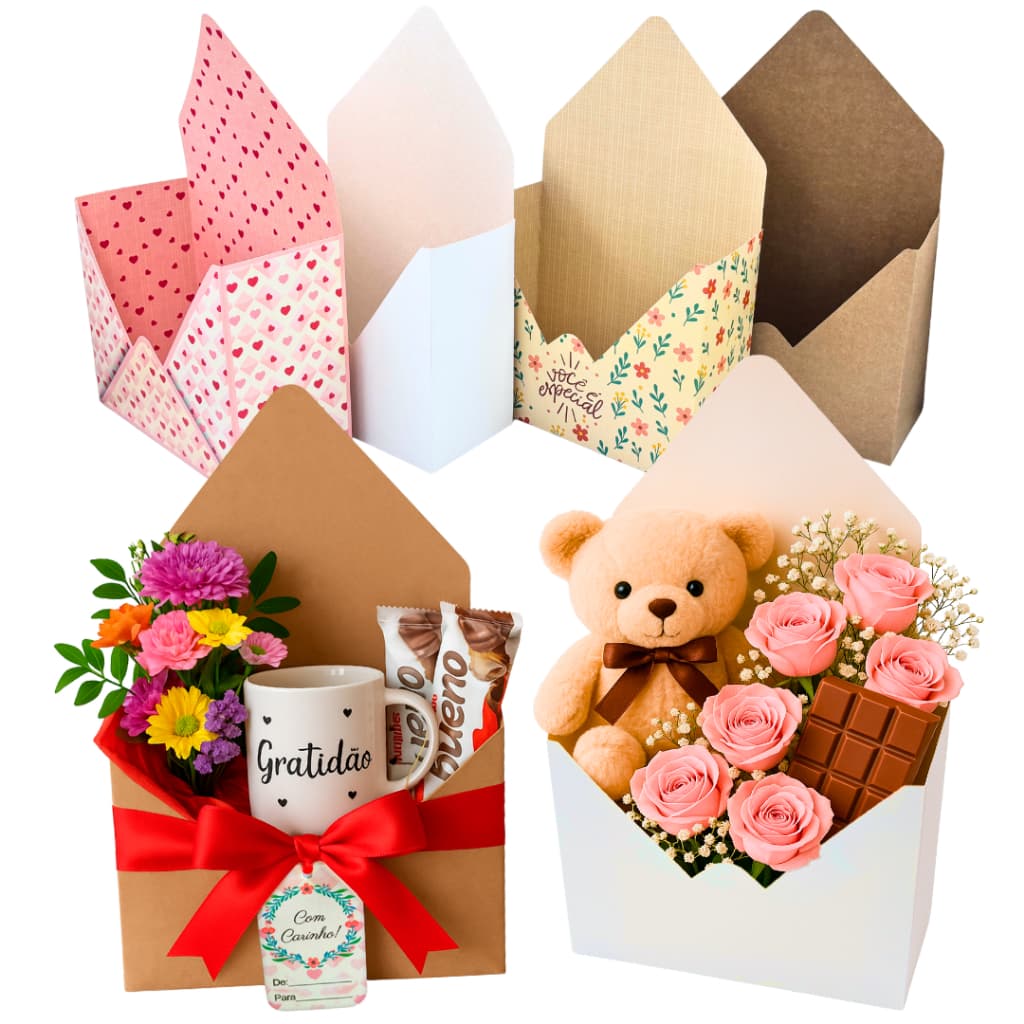 Embalagem para Flores e Presentes tipo Carta Envelope. Lembrancinha Floricultura Caixa Envelope