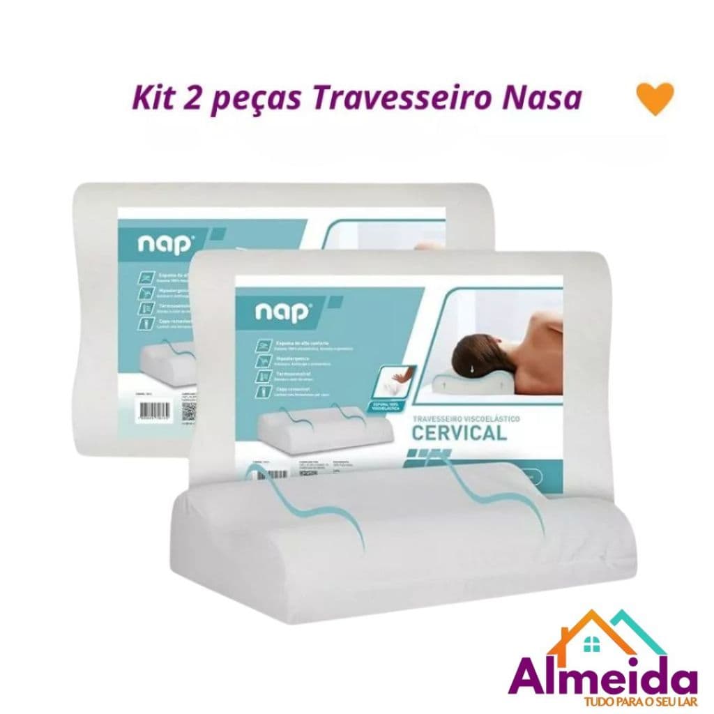 Kit ou Unitário Travesseiro Nasa Ortopédico Cervical Alto 14/12cm Premium D40 Capa Percal 180 fios