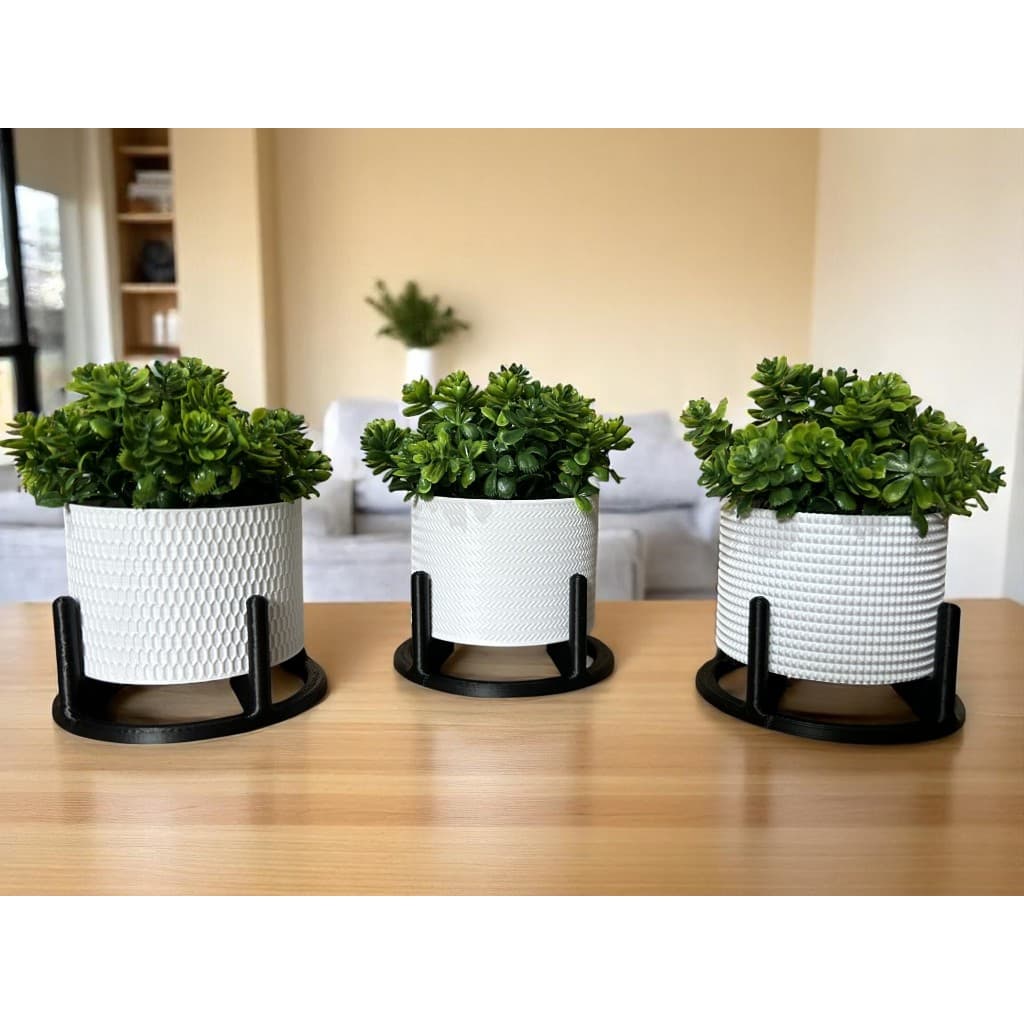 Kit 3 Vasos Decorativos Com Suporte e Plantas Artificiais Para Decorar Sala Escritório Cozinha Banheiro Nichos Estantes