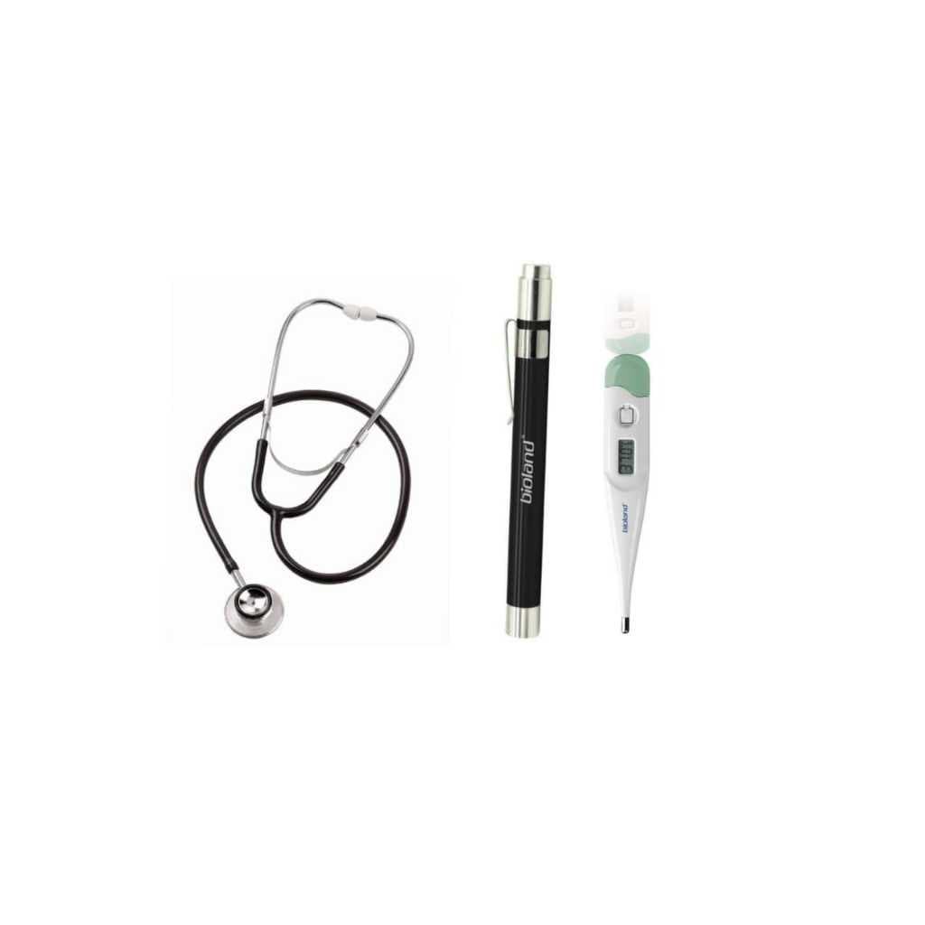 KIT SIMPLES ESTETOSCÓPIO TERMÔMETRO E CANETA LANTERNA LED