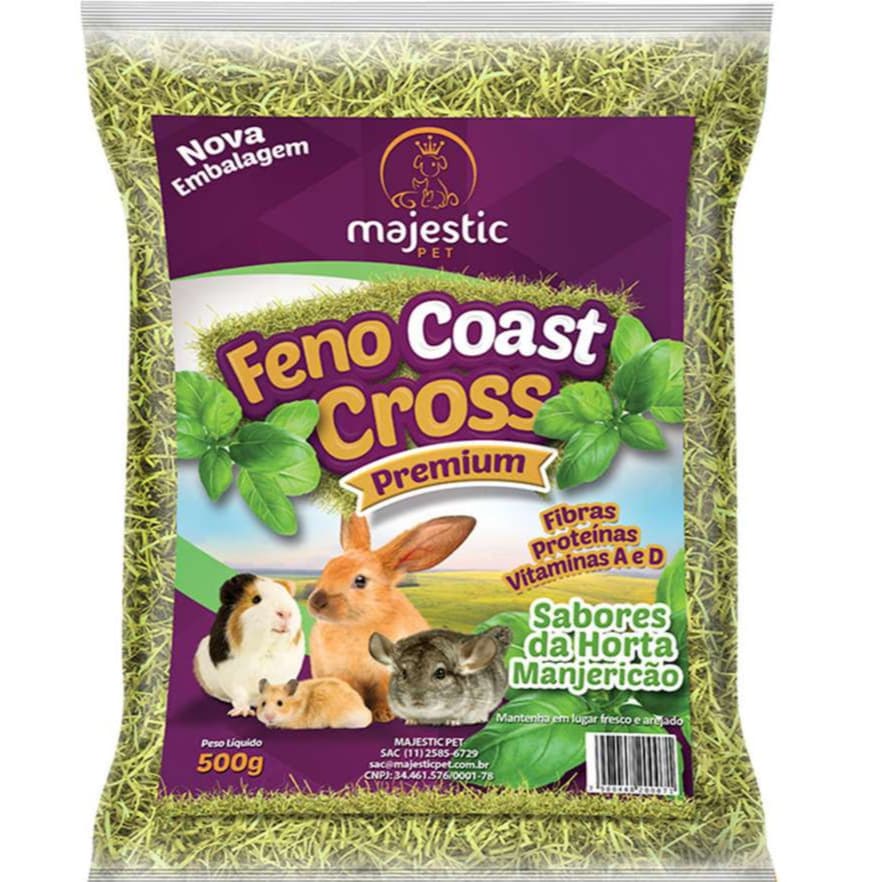 Feno Majestic Pet Coast Cross Sabores da Horta Manjericão para Roedores - 500g