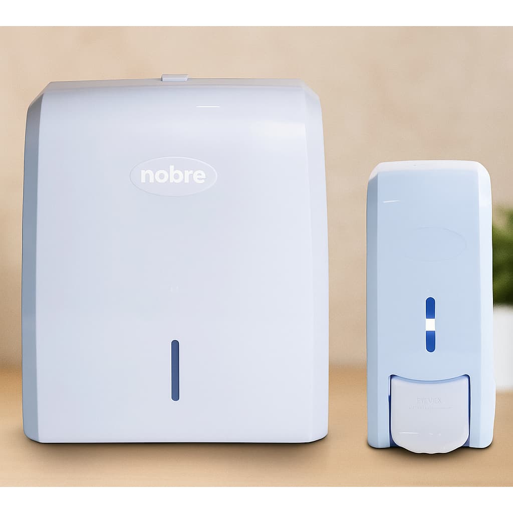 Kit Dispenser Papel Toalha e Sabonete Nobre Preto/ Branco P/Escritório/Banheiro/Cozinha