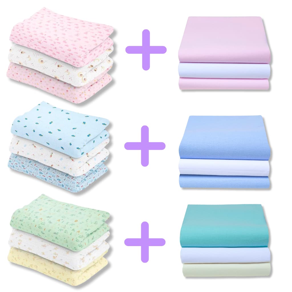 Kit 6 Cueiros de Algodão Flanelado Liso Estampado Infantil Bebe 80cm x 50cm