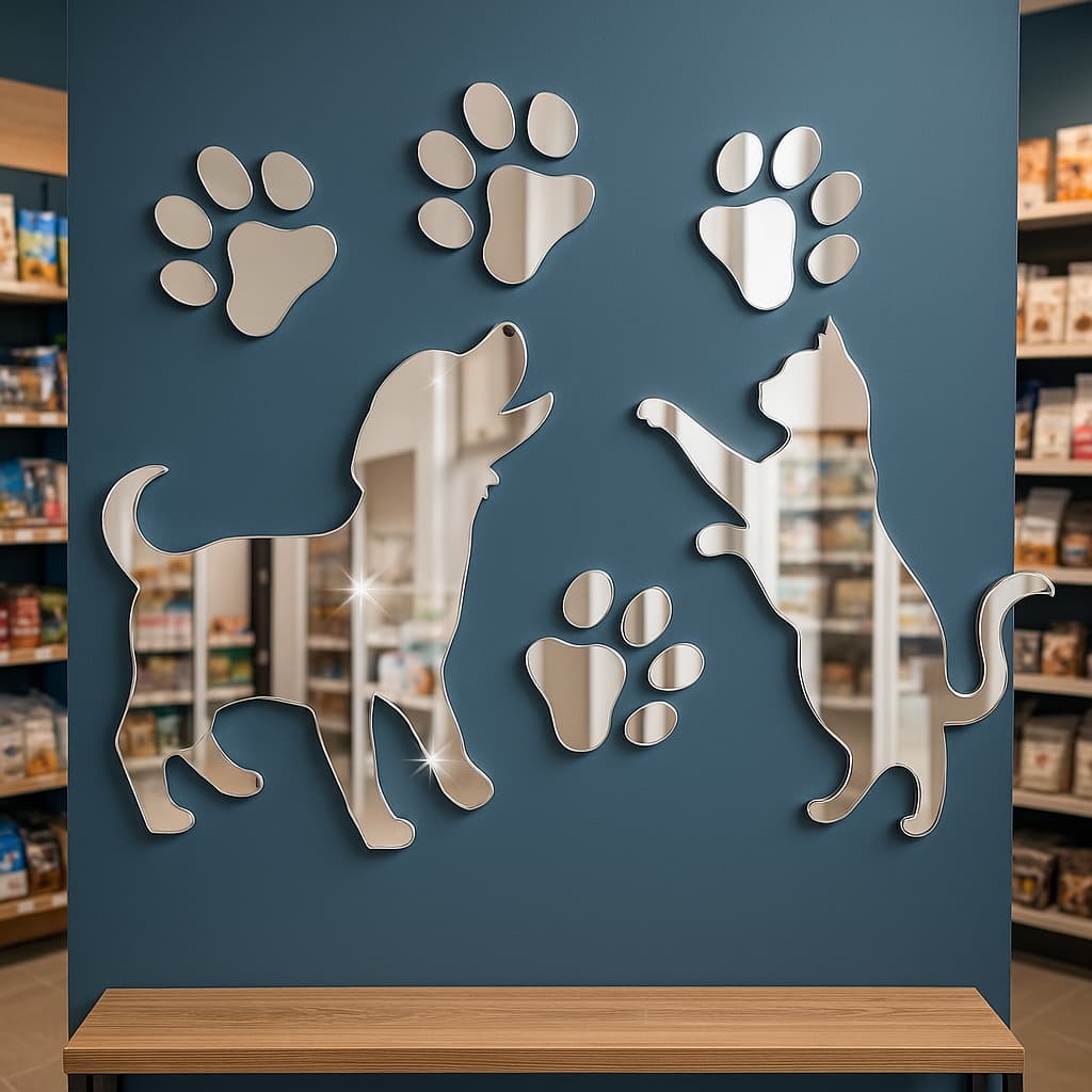 Espelho Decorativo Gato E Cachorro Acrílico Pet Animais Sala