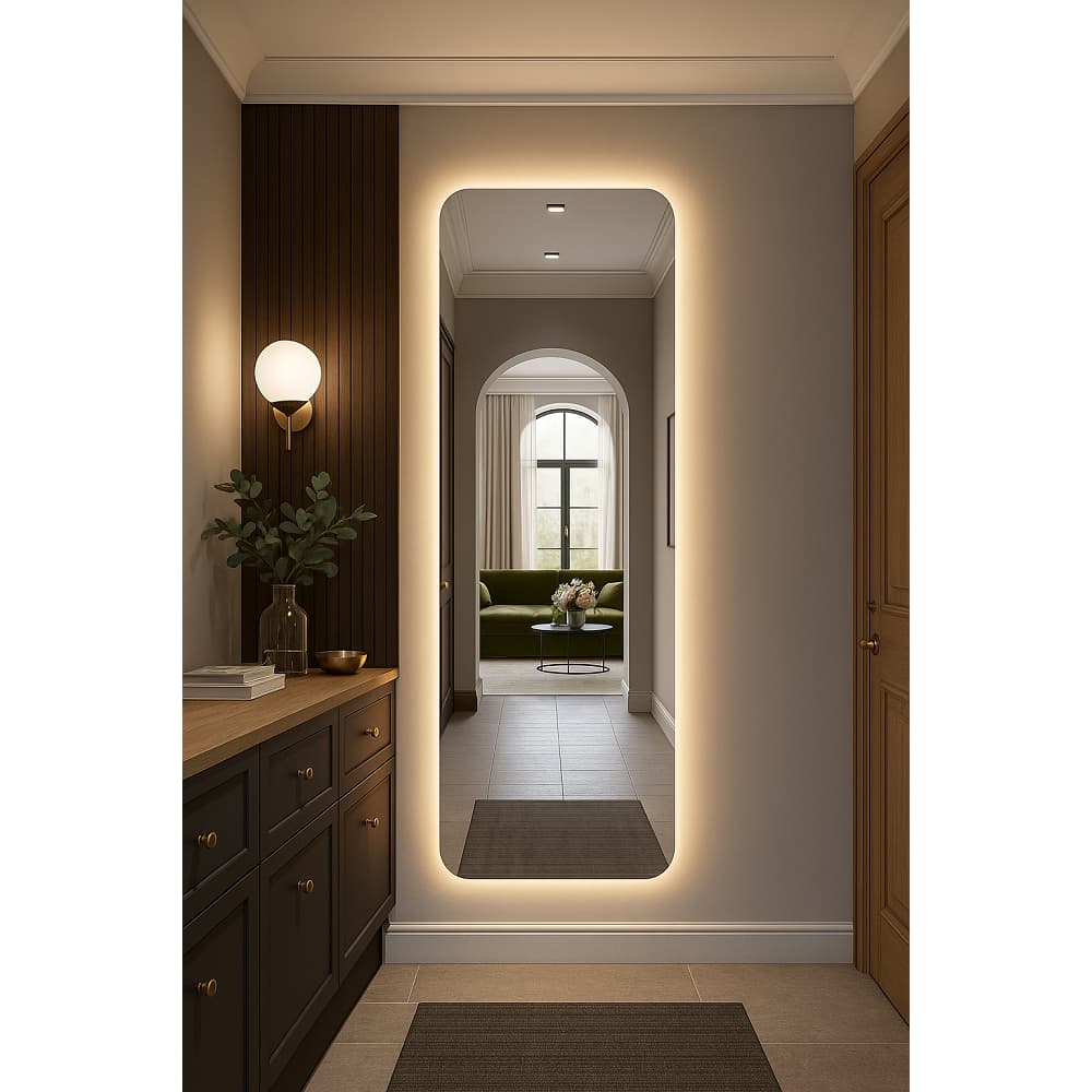 Espelho Retangular Led 150x40cm 170x50cm Luz Branco e Luz Amarela Grande Quarto Sala Salão Loja