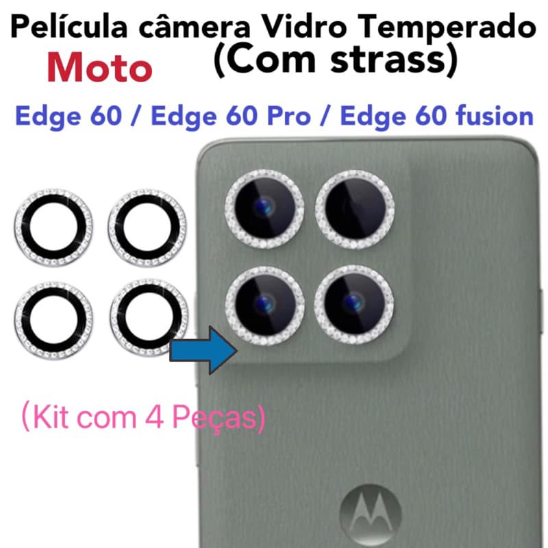 KIT 4 peças Película de câmera Diamante Para Edge 60/Edge 60 Pro/Edge 60 Fusion protege lentes Strass Brilhante Brilho