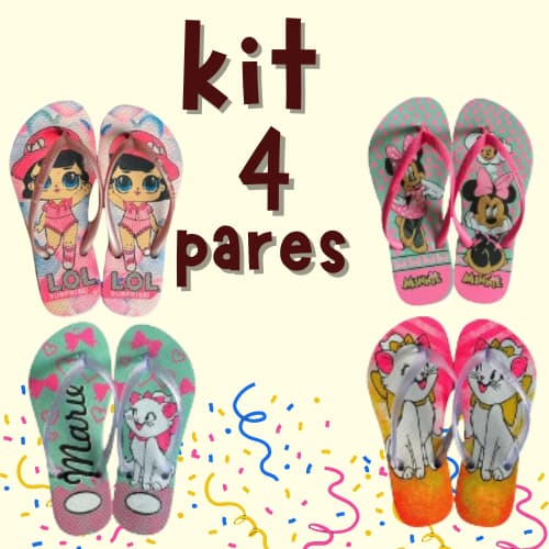 Kit 4 Pares de Chinelo Infantil Menina Feminino Envio Imediato