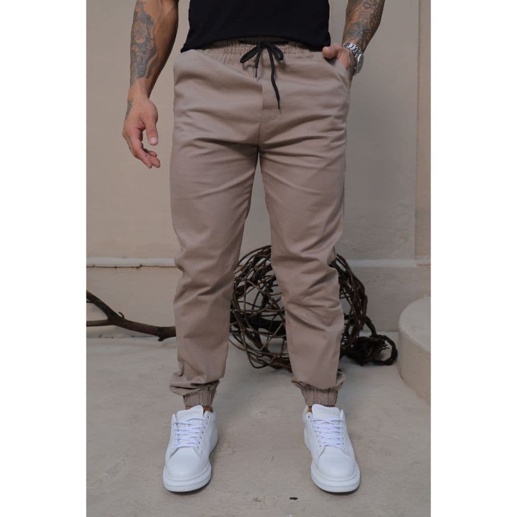 Calça Jogger Jeans Skinny Slim Sarja Masculina com Punho Elástico Trabalho