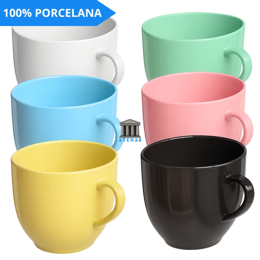 Jogo Xicaras de Café Chá Porcelana 170 ml (sem pires) - Rosa Amarela Branco Preto Chicara Xicara
