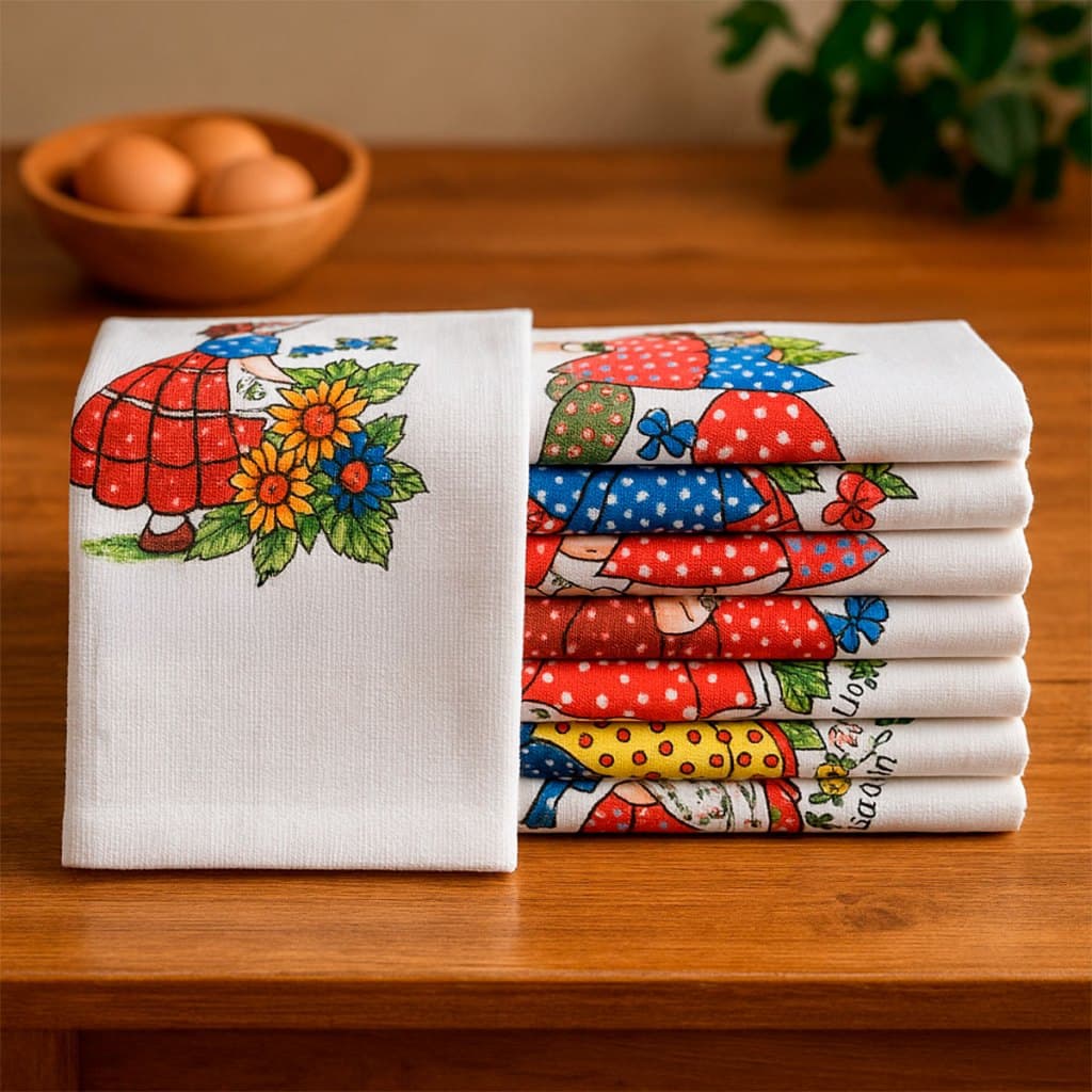 Kit 10 pano de prato estampado com bainha 100% algodão