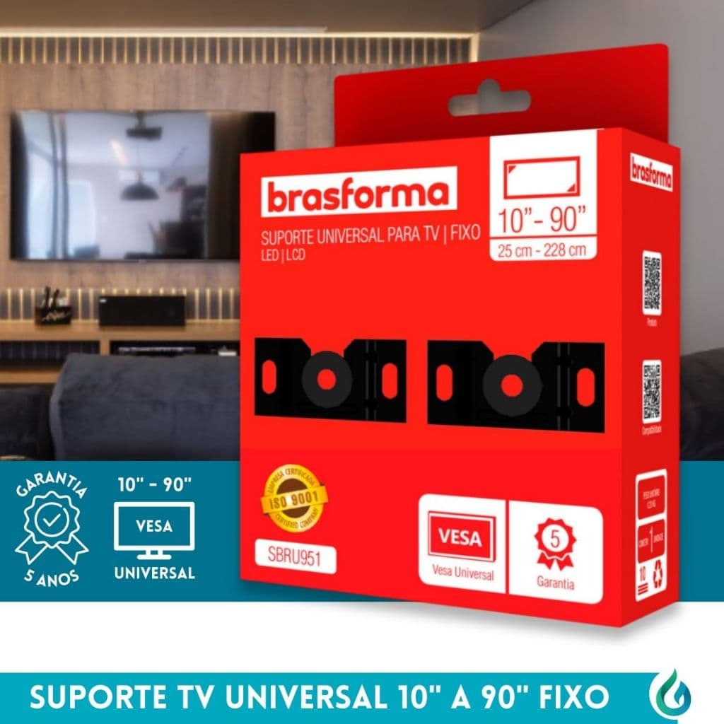 Suporte TV Fixo Universal 10 a 90 Polegadas Brasforma SBRU951 VESA Original