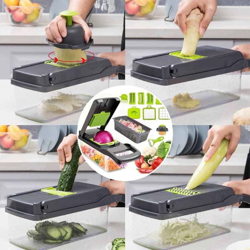 Fatiador Cortador Profissional 16 em 1: Corta, Rala e Pica em Segundos Inox Antiferrugem e Seguro