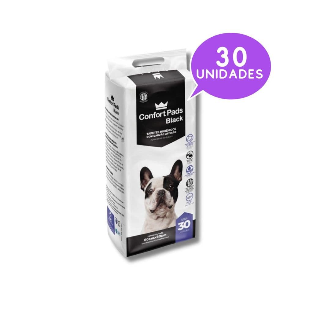 Tapete Confort Pads Preto 80x60 Absorvente Para Cães 30un