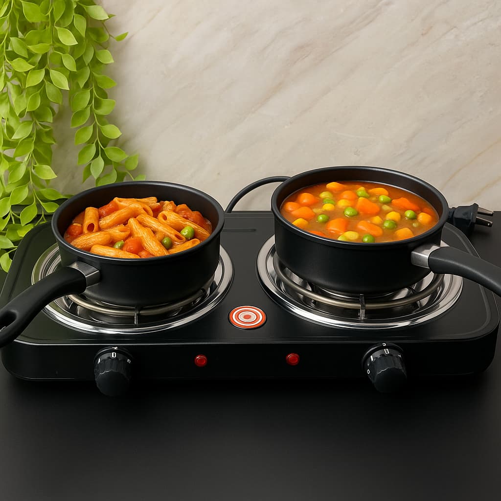 Fogareiro Elétrico Fogão 2 Bocas 110V 1000W Cooktop Acampamento Portatil